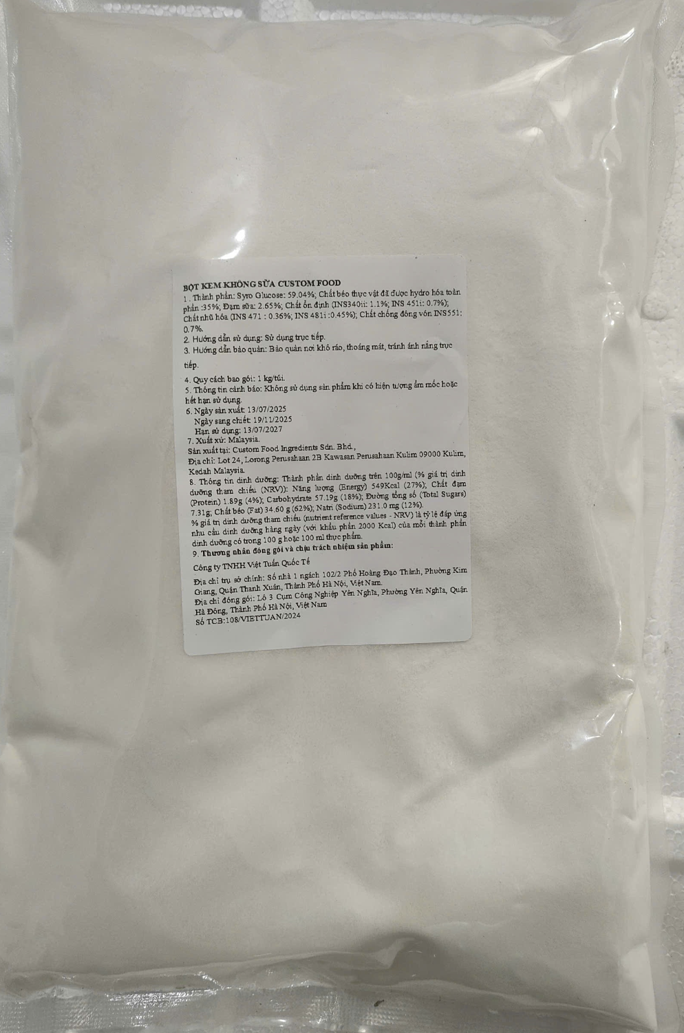 Bột Kem Custom Food 1kg